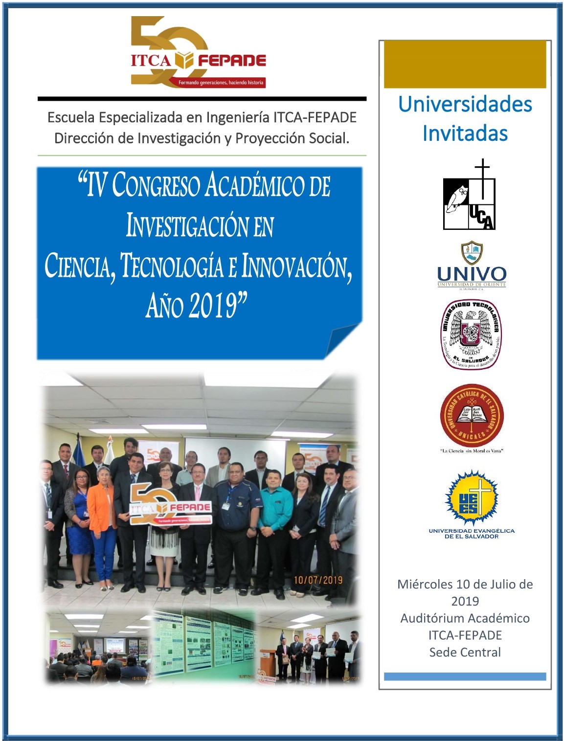 IV CONGRESO ACADÉMICO DE INVESTIGACIÓN EN CIENCIA, TECNOLOGÍA E INNOVACIÓN CTI, AÑO 2019